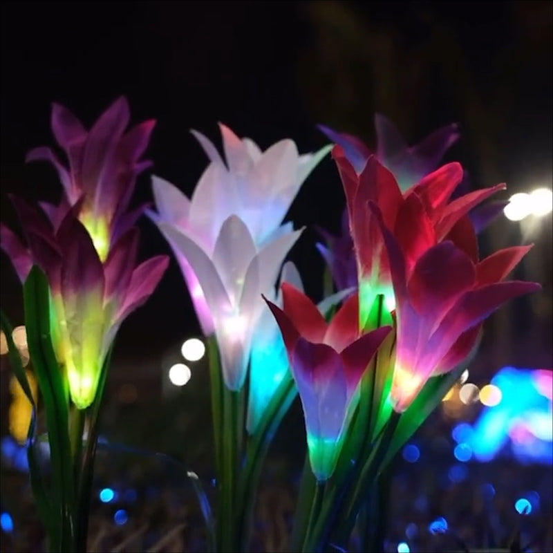 2 Pcs 4 heads Solar Lily Flower Garden Decor Lights