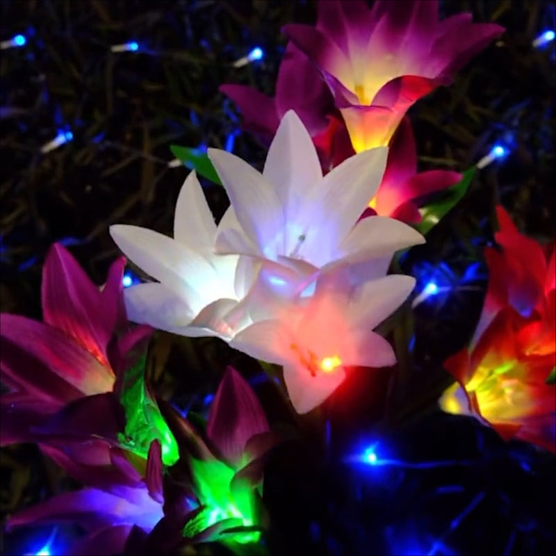 2 Pcs 4 heads Solar Lily Flower Garden Decor Lights