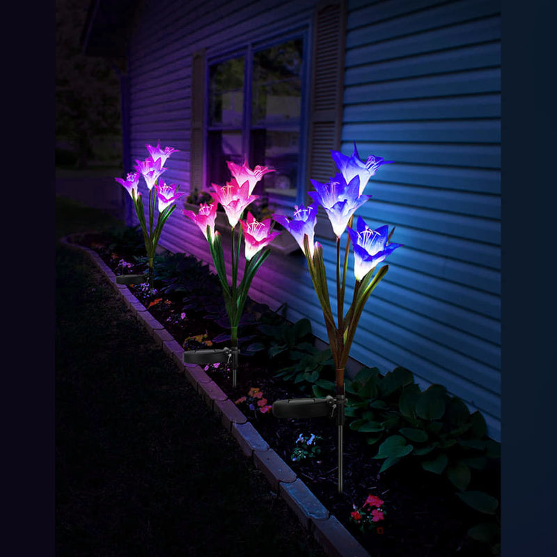 2 Pcs 4 heads Solar Lily Flower Garden Decor Lights