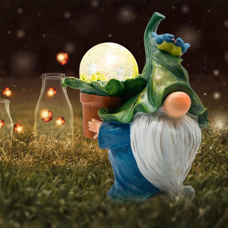 Crackle Ball Solar Garden Gnome Statue