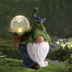 Crackle Ball Solar Garden Gnome Statue