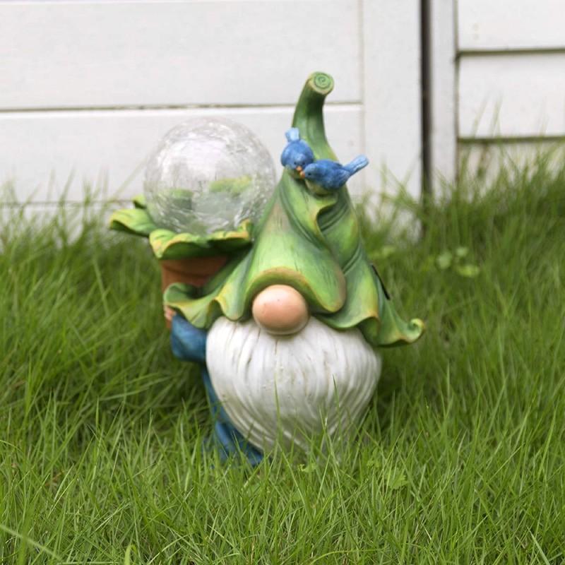 Crackle Ball Solar Garden Gnome Statue