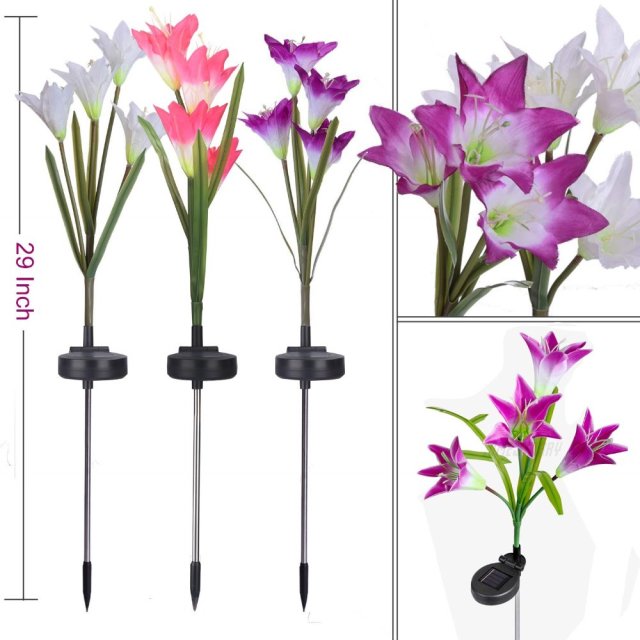 2 Pcs 4 heads Solar Lily Flower Garden Decor Lights