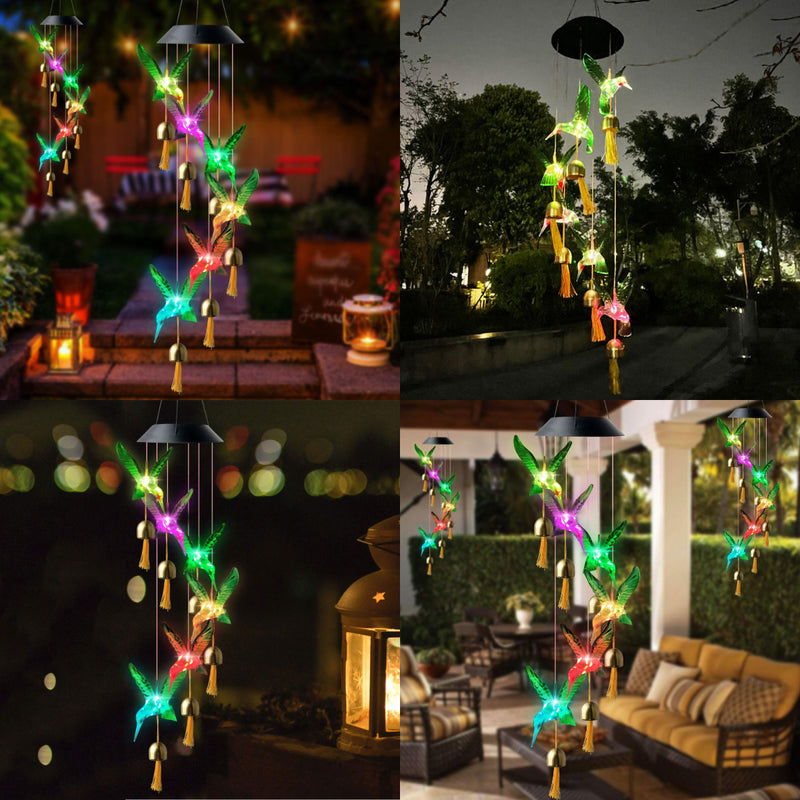 Solar-powered Dangling Hummingbird Bell Light