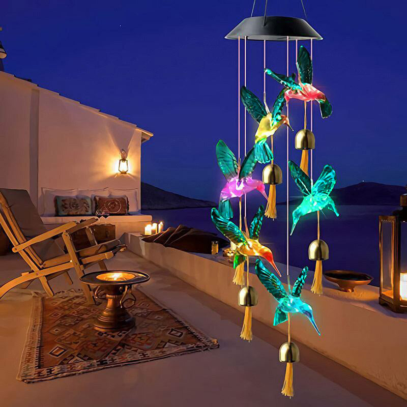 Solar-powered Dangling Hummingbird Bell Light