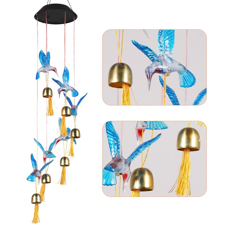 Solar-powered Dangling Hummingbird Bell Light