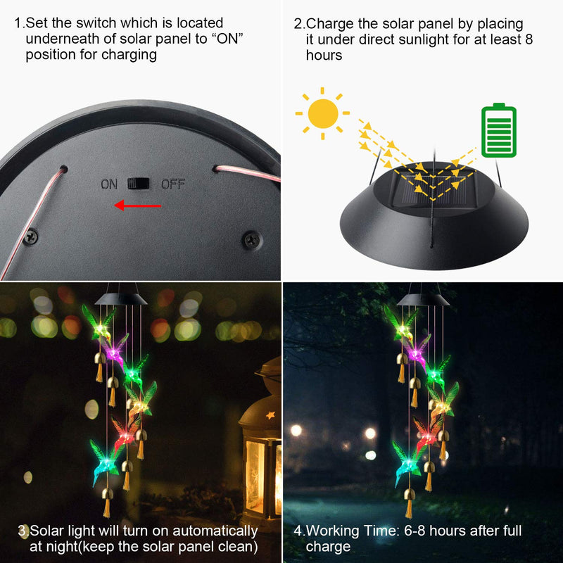 Solar-powered Dangling Hummingbird Bell Light