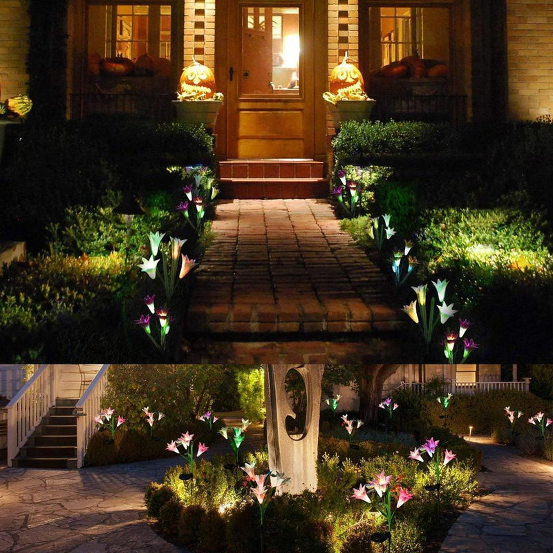 2 Pcs 4 heads Solar Lily Flower Garden Decor Lights