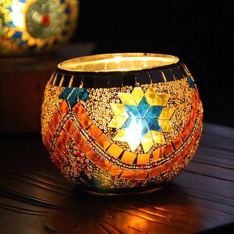 Moroccan Style Mosaic Glass Candle Holder