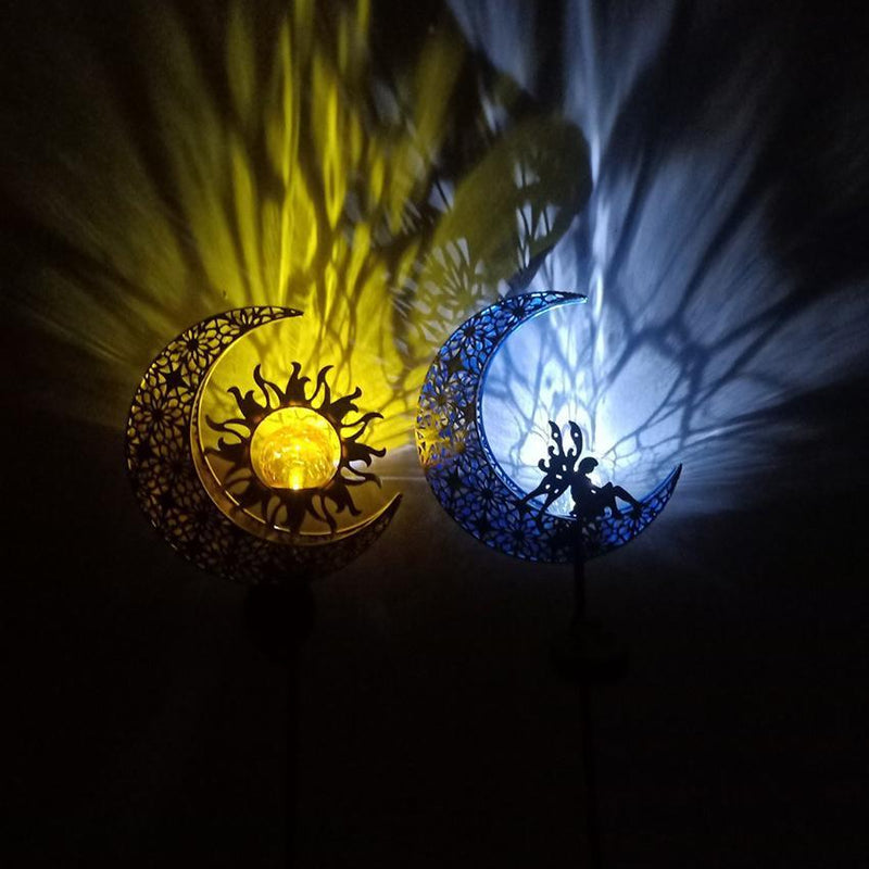 Crackle Glass Solar Moon Garden Lights