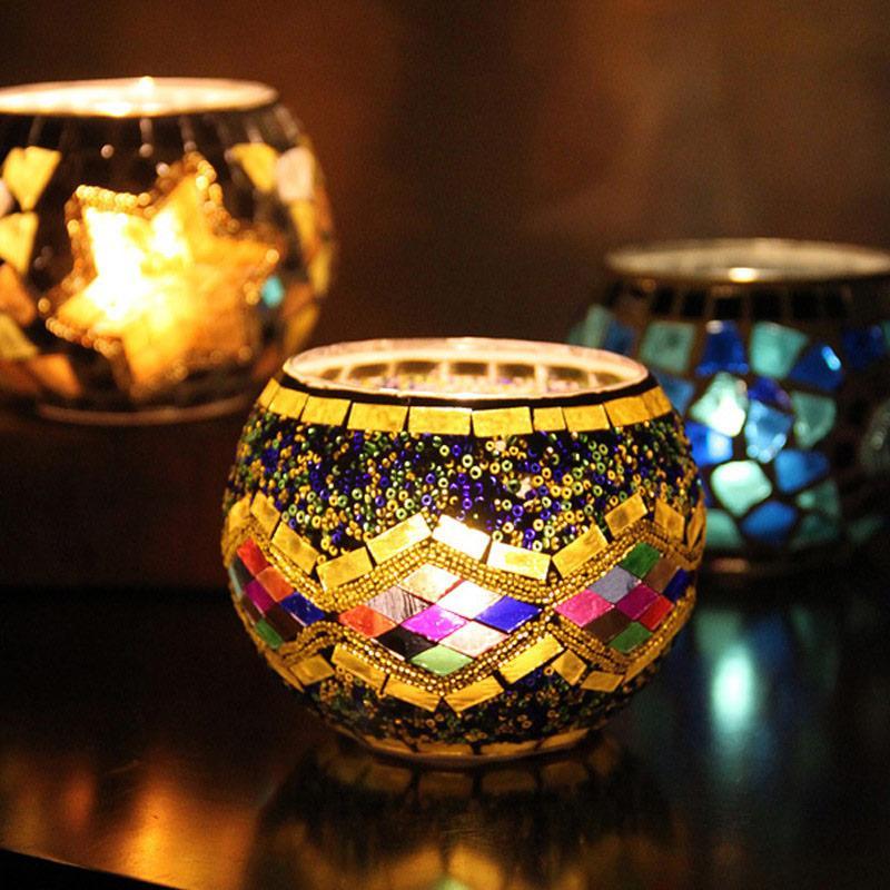 Moroccan Style Mosaic Glass Candle Holder