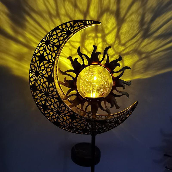 Crackle Glass Solar Moon Garden Lights