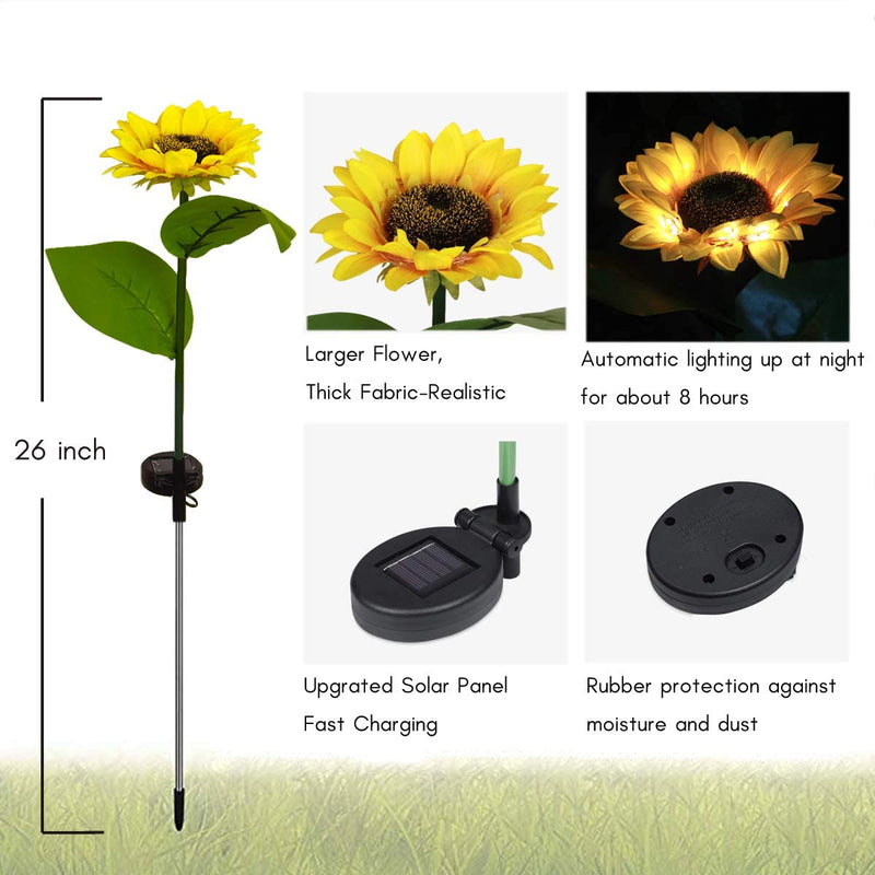 2 Pcs  Solar Powered Sunflower Outdoor Garden Light