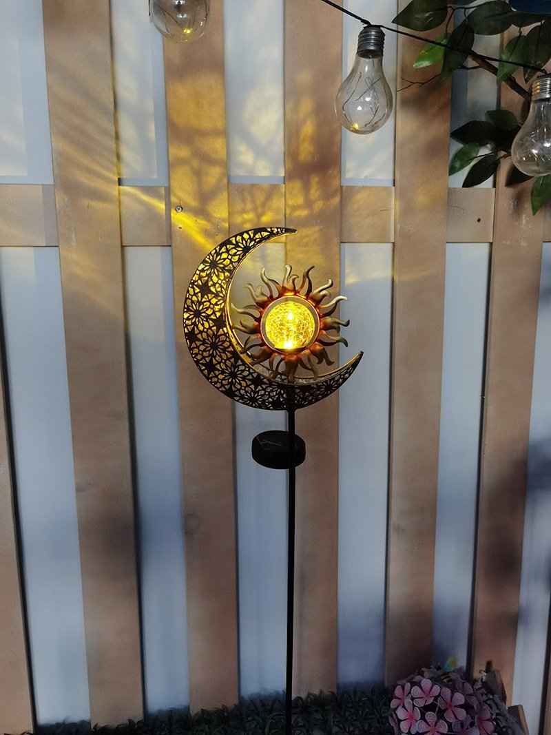 Crackle Glass Solar Moon Garden Lights