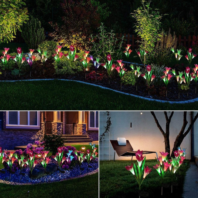 2 Pcs 4 heads Solar Lily Flower Garden Decor Lights