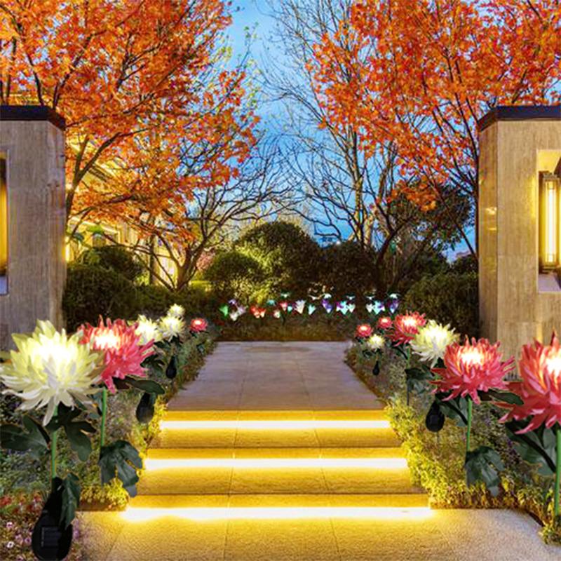 2 Pcs  Solar Chrysanthemum Garden Light